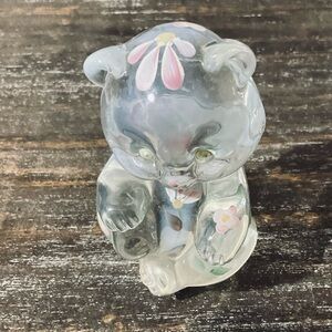 Fenton French Opalescent Bear with Hand Painted Floral Accents